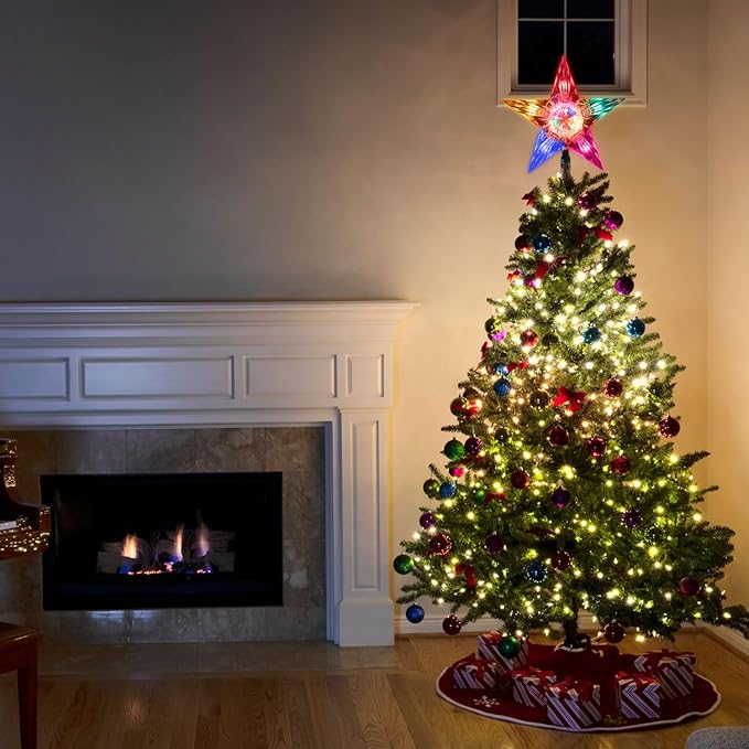 LAMPHOME 9 Inch Lighted Christmas Tree Topper, Classic Star Tree Topper with 10 LED, Plug-in Tree Topper Light for Christmas Tree Decorations Christmas Ornaments