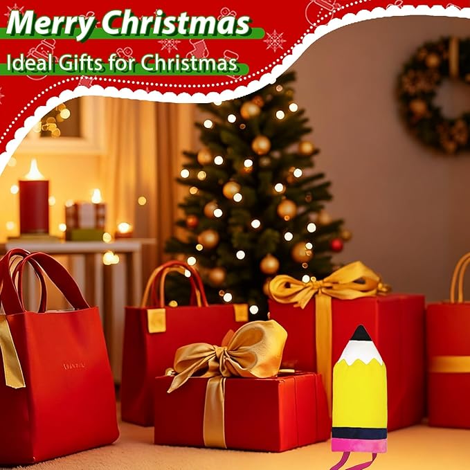 Eyourlife Pencil Christmas Tree Topper, 9inch Winter Yellow and Pink Velvet Pencil Tree Topper Decor for Party Home Office Classroom Xmas Christmas Indoor/Outdoor Tree Top Decoration Gifts