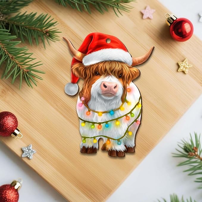 Farmhouse 2 Side Printed Wooden Ornament, Farm Animal Tree Decoration, Cute Cow Ornament, Holiday Hanging Keepsake Gift for Christmas