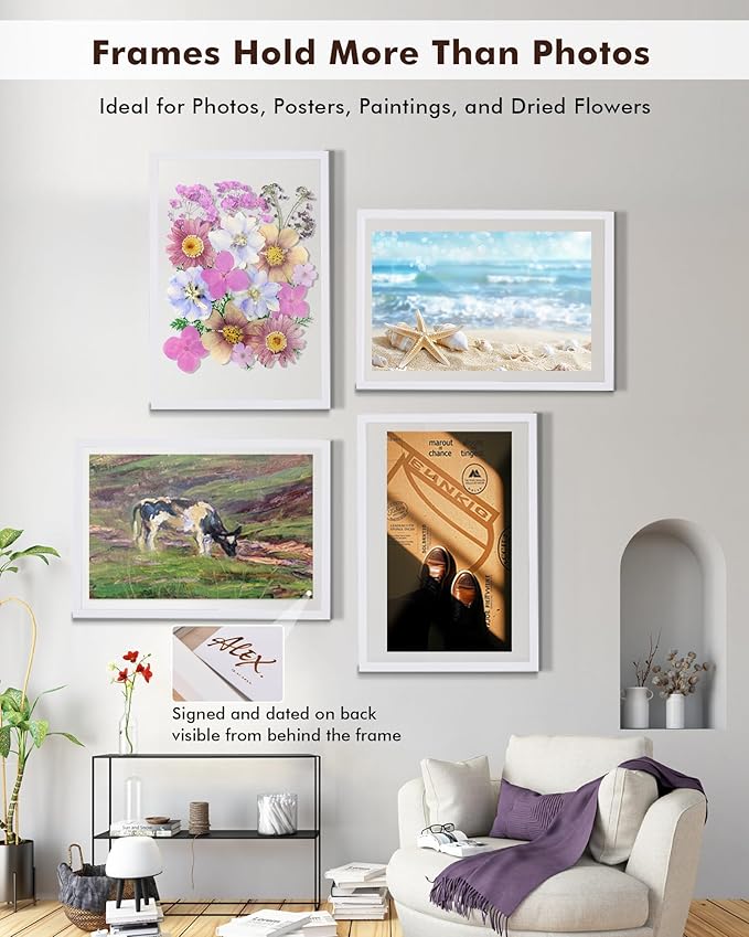 DLQuarts 18x24 Floating Picture Frame for 16x20/13x19/12x18/11x14 Photos, 2-Pack Solid Wood Double Plexiglass Wall Art Frames, Any Size Photo up to 18x24 Display, White