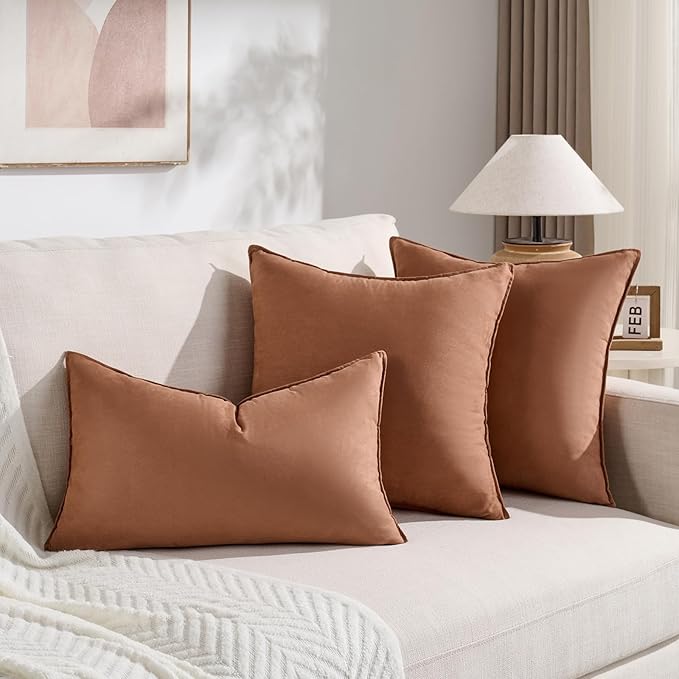 Fancy Homi 2 Packs Rust Decorative Throw Pillow Covers 18x18 inch, Super Soft Faux Suede Decor Square Pillow Covers, Solid Cushion Cover for Couch Living Room Sofa Bedroom 45x45 cm