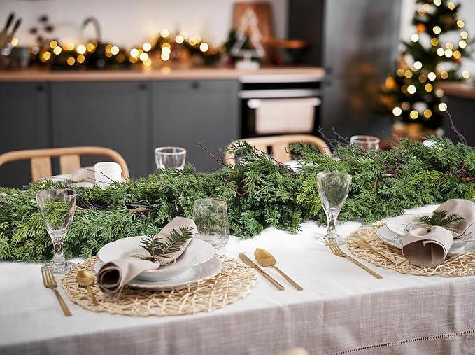 Lvydec Christmas Pine Garland Greenery Decoration, 6ft Realistic Cedar Branches Pine Leaves Cypress Garland for Holiday Mantel Fireplace Table Centerpiece