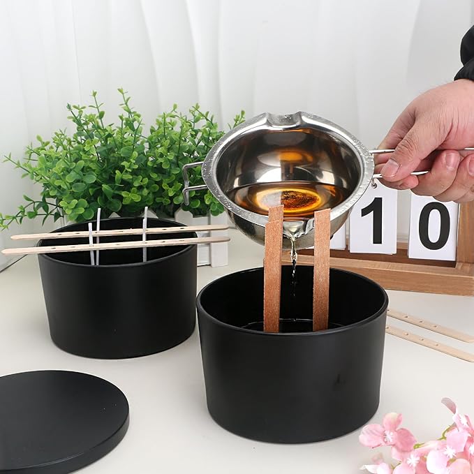 MILIVIXAY 6 Pack 24 oz Candle Jars with Metal Lids and Candle Making Kits - 3 Wick Candle Jars, Bulk Matte Black Thick Glass Containers for Large Candles - Spice, Powder Container.