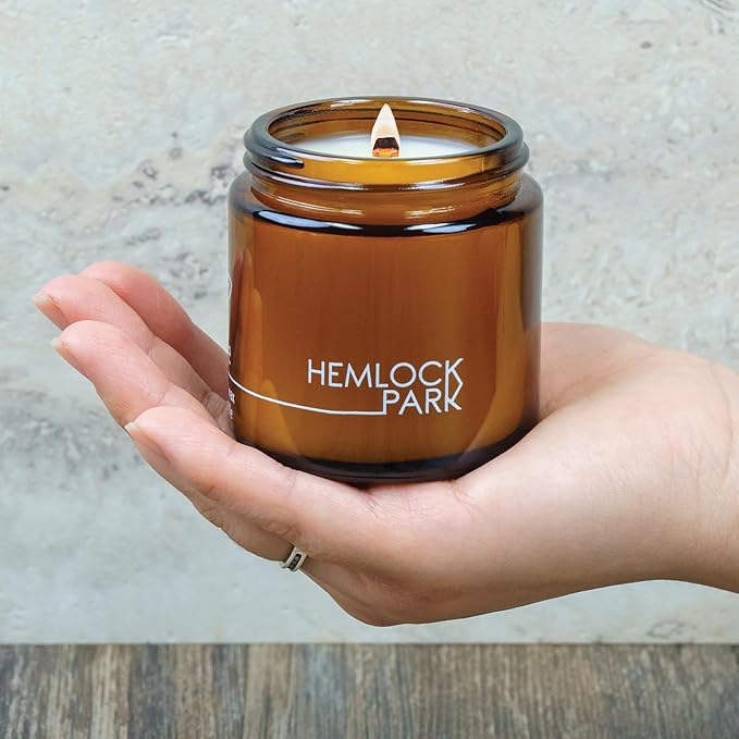 Hemlock Park Crackling Wood Wick Candle Handcrafted with Natural Coconut Wax (Small 4 oz, Oud Forest)