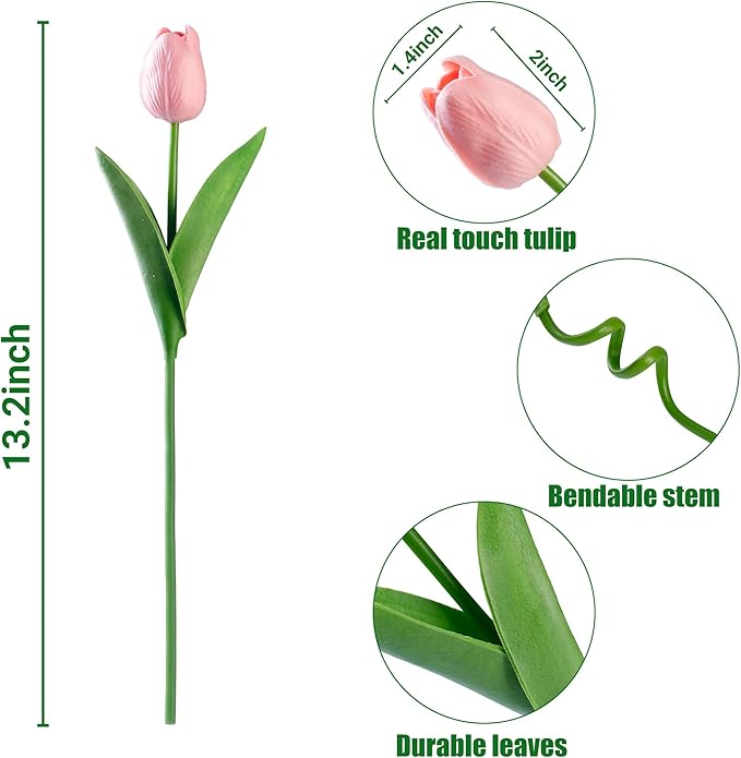 Sggvecsy 30 Pcs Fake Tulips Artificial Flowers Real Touch PU Faux Flowers Tulip Stems for Wedding Spring Bouquet Floral Arrangement Home Party Office Decorations for Mother's Day (Milk Pink)