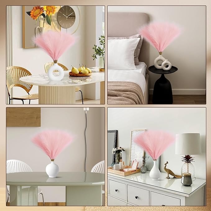 Faux Pampas Grass Decor 17.7 Inch 30pcs, Artificial Pampas Grass Fluffy Home Decor, Short Vase Room Decor pompous Grass Flower Arrangement for Boho Home Wedding Decoration (Light Pink)