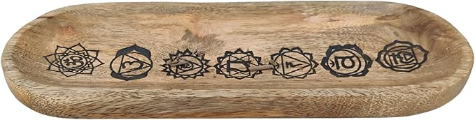 VANIYA CRAFTS® Wooden Handmade Symbols Design Boat Shape Incense Holder Stand Insence Tray for Home Decor Restaurant (11X4, Natural Black)