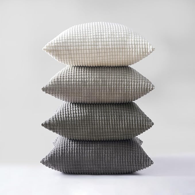 Topfinel 4 Packs Grey Decorative Throw Pillow Covers 26x26 Inch for Living Room Couch Bed Sofa, Boho Western Farmhouse Home Decor, Square Soft Moss Corduroy Fall Cushion Case 65x65 cm