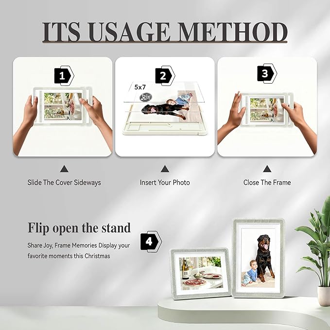 5x7 Picture Frame, Clear Acrylic Photo Frame with White Mat for 4x6 Photos, One-Piece Shatterproof Tool-Free Design, UV-Resistant Waterproof Tabletop Frame for Home Office Decor with 10-Year Warranty