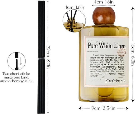 Pure White Linen Scent Premium Reed Diffuser Set - 400ml /13.53 fl.oz Scented Oil with 6 Sticks | Long-Lasting Fragrance for Home & Office | Luxury Gift