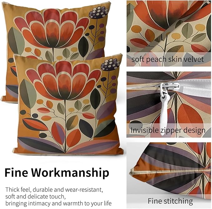 Boho Floral Pillow Covers 18x18 Inch Matisse Botanical Print Pillow Protectors with Zipper Standard Size Abstract Colorful Flower Market Pillowcases Vintage Nature Bed Pillow Covers Set of 2