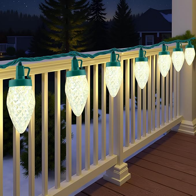YULETIME Warm White C9 Strawberry LED Christmas Lights, 68 ft 100 Count 8" Spacing High Waterproof Holiday String Light (Warm White - C9)