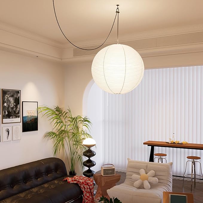 White Round Paper Lanterns-19.68" Large Hanging Paper Lantern Lamp, Chinese/Japanese Paper Lantern Pendant Light for Party Decoration, Wedding, Home Decor Ceiling Lampshade(2 PCS)