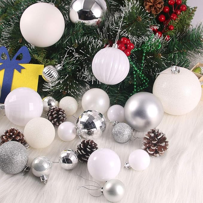 White & Silver 1.6" Small Christmas Balls Christmas Tree Decoration Ornaments Shatterproof Hanging Balls for Birthday Halloween Holiday Wedding Decorations Set of 36pcs