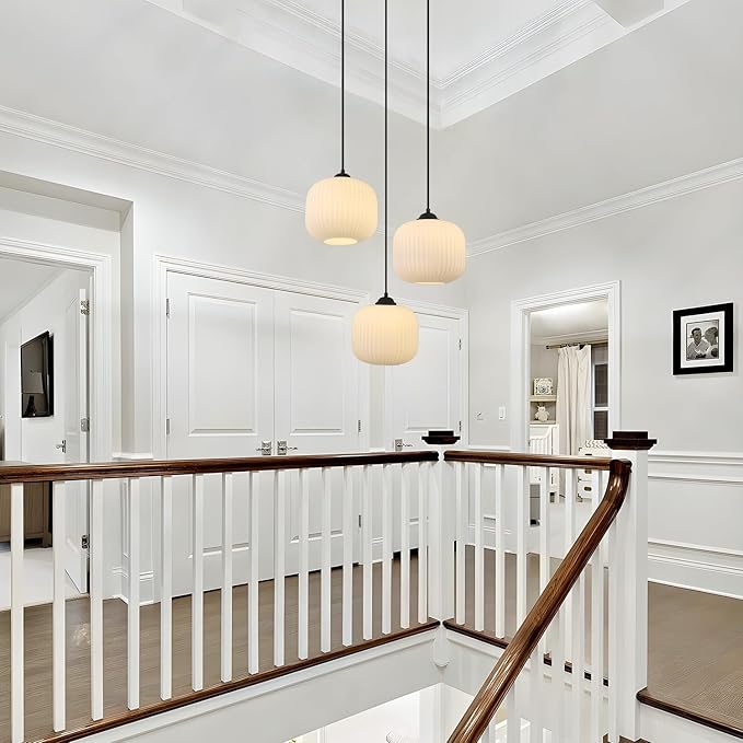 KCO Lighting 3 Light Cluster Pendant Modern Frosted Globe Chandelier Vintage Milk Glass Light Fixture Black Contemporary Cluster for Living Room Dining Room