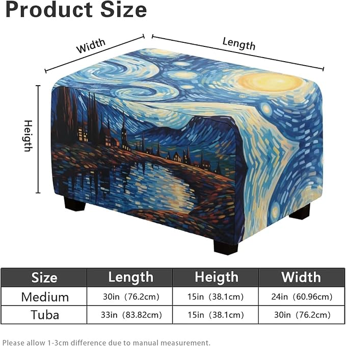 Starry Night Ottoman Slipcover Non-Llip Rectangle Chair Cover with Elastic Bottom Removable Washable Foot Stool Covers for Ottoman Country Home Accessories Decoration