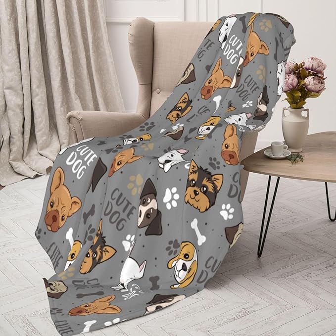 Cute Dogs Blanket Throw Blanket for Bed Soft Cozy Fluffy Couch Blankets Fleece Blanket Throw Gifts for Women Men Girls Boys 60"x50"