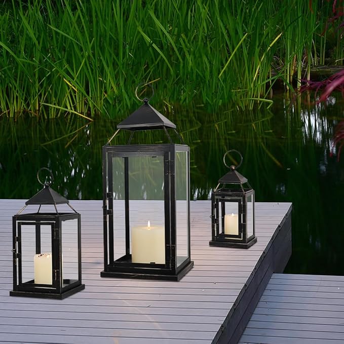 NEEDOMO Lanterns Decorative Outdoor&Indoor, Set of 3 Outdoor Lanterns for Porch, Vintage Candle Lantern Decor for Living Room, Fireplace, Fall, Christmas, Garden, Wedding, Yard, Bronze