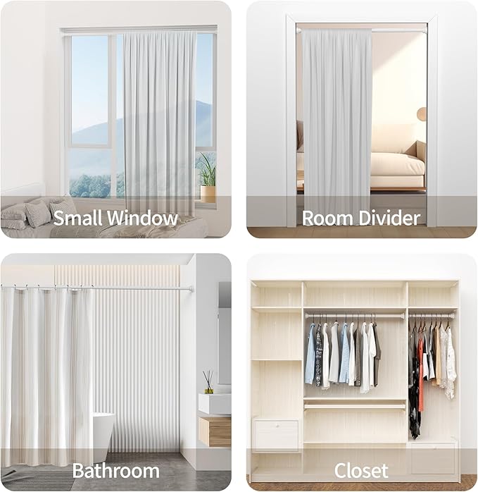 Shower Curtain Rod, 1" Diameter Heavy Duty Tension Shower Rod, Non Slip Adjustable 28-74 inch No Drill Shower Curtain Rods Spring Tension For Bathroom, Shower Stall, No Rust, White