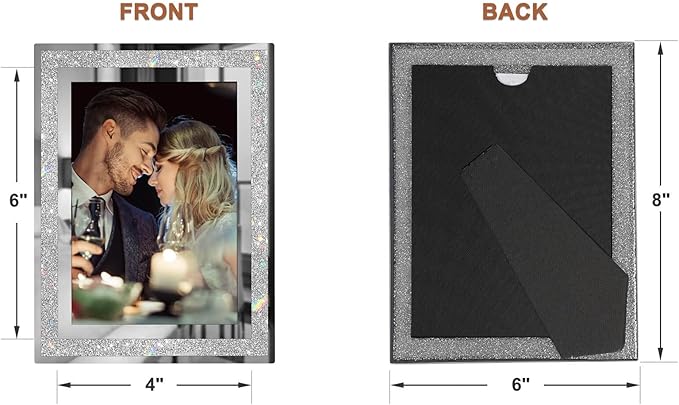 IZIDDO 4x6 Picture Frames Set of 4, Glitter Glass Photo Frame for Tabletop Display, Gift Picture Frame, Horizontally or Vertically