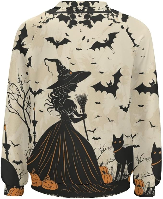 Halloween Sweatshirts for Women Funny and Spooky Print Crewneck Oversized Pullover Outdoor Lounge Fashion Sweater