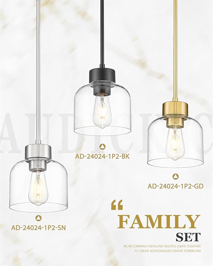 Pendant Lights Kitchen Island, 7" Brushed Nickel Hanging Lights Fixtures with Clear Glass Shade, Modern Kitchen Pendant Lighting Over Island for Dining Room, AD-24024-1P-SN