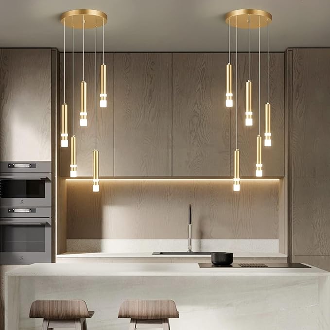 5-Light Modern Pendant Light Kitchen Island Light Fixture Dimmable LED Gold Mini Pendant Lights Dinning Room Kitchen Chrome Pendant Lighting