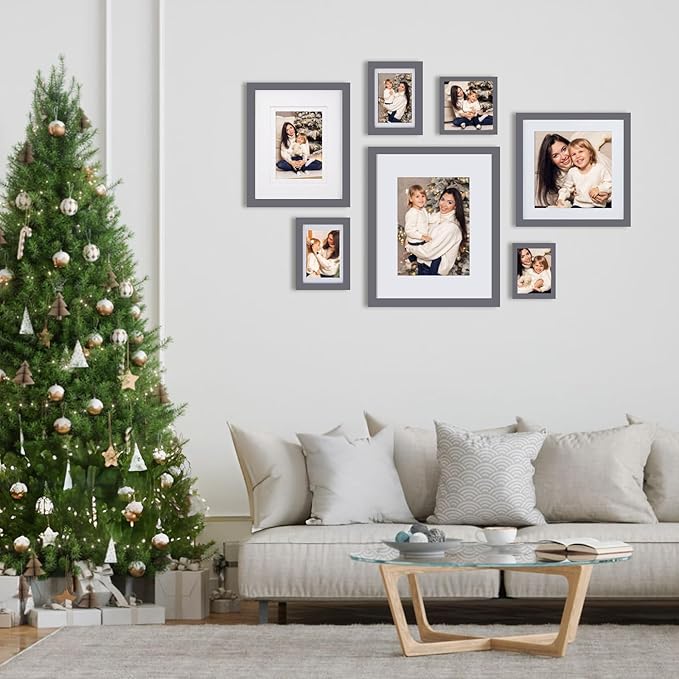 Egofine 12x16 Picture Frames with Plexiglass, Display Pictures 9x12/11x14 with Mat or 12x16 Without Mat Set of 4 for Wall Mounting,Dark Grey
