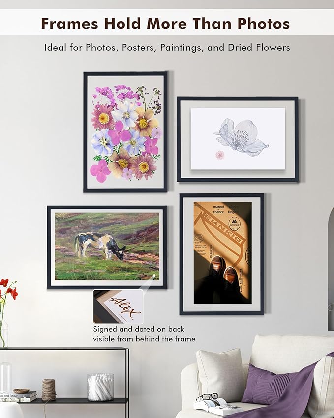 DLQuarts 13x19 Floating Picture Frame for 11x17/11x14 Photos, 2-Pack Solid Wood Double Plexiglass Wall Art Frames, Any Size Photo up to 13x19 Display, Black