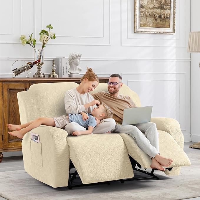 Timeles Recliner Covers Extra Wide Recliner Loveseat Covers Oversized Reclining Couch Covers Sofa Slipcovers Stretch Soft Washable (Two-Seater Oversized, Pale Yellow)