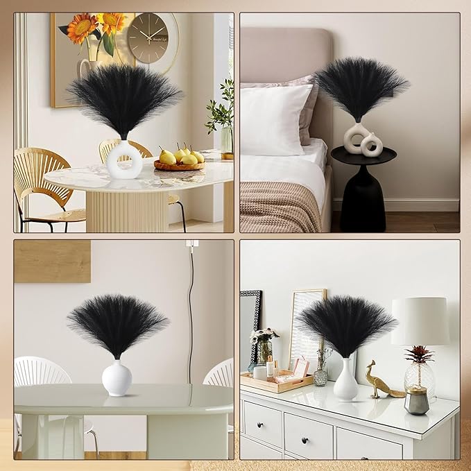 Faux Pampas Grass Decor 17.7 Inch 30pcs, Artificial Pampas Grass Fluffy Home Decor, Short Vase Room Decor pompous Grass Flower Arrangement for Boho Home Wedding Decoration (Black)