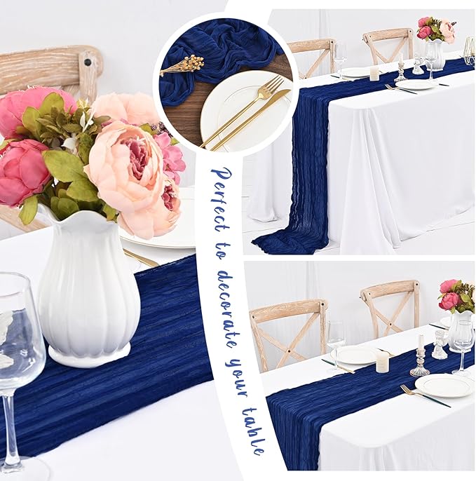 12 Pack Royal Blue Cheesecloth Table Runner,10FT Gauze Boho Cheesecloth Table Runners 20x120inch Rustic Cheese Cloth Table Runner for Wedding Party Bridal Shower