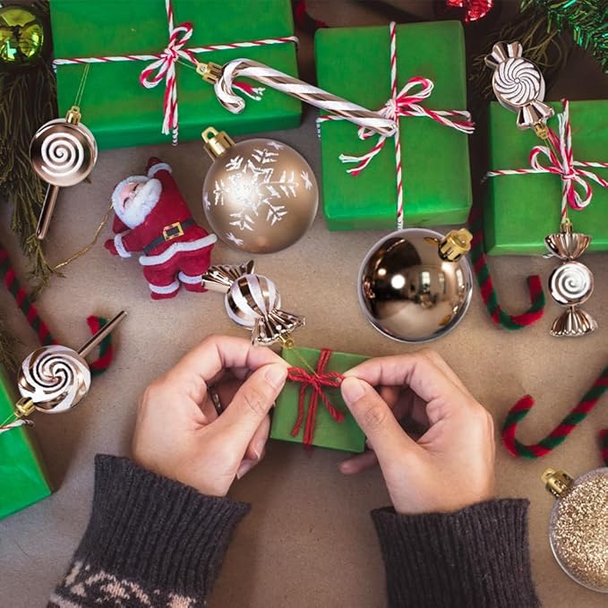 36 Pcs Christmas Ornaments, MOYEE Shatterproof Plastic Christmas Ornaments for Tree - Candy Cane Christmas Decorations Candies Christmas Ball Ornaments (Sliver)