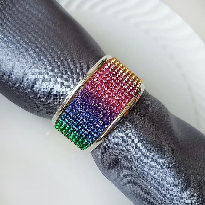 Colored Diamond Napkin Rings Set, Rhinestone Napkin Holder for Dining, Easter, Thanksgiving, Wedding,Bling Cloth Holder Full of Crushed Diamond,Party of Table Setting Home Decor