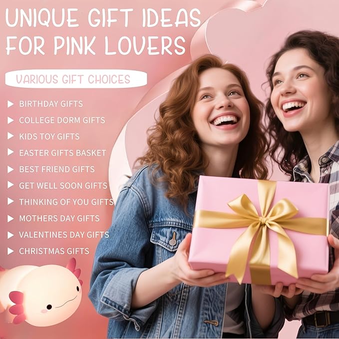 Axolotl Cute Night Light for Kids, Axolotl Lamp Girls Xmas Gifts, Rechargeable Bedside Nightlight, Squishy Dimmable Silicone LED Funny Animal Light, Baby Nursery Dorm Kawaii Décor Toys