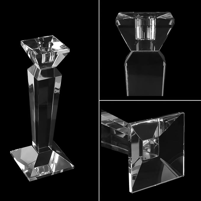 Kitcom Crystal Candle Stick Holders for Home Decor 2-Pack, Clear Crystal Taper Candles Holder Table Centerpieces for Party and Wedding Decoration(9inch Tall)