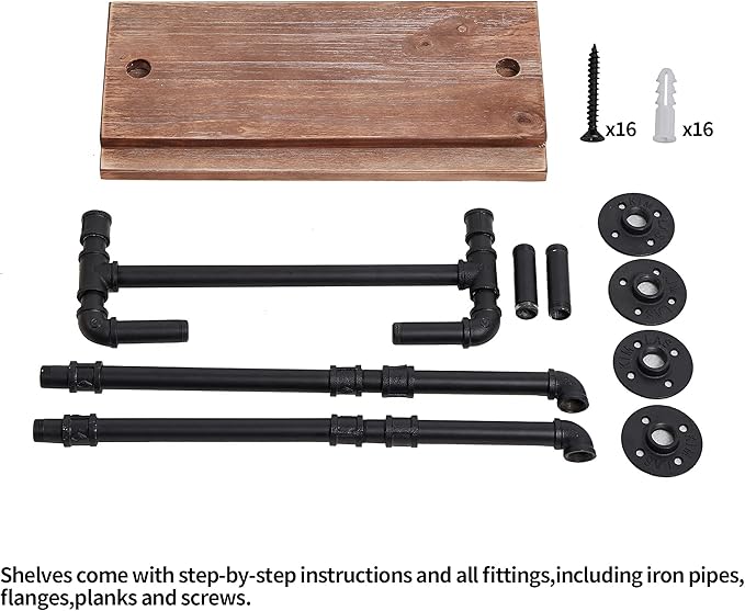 ROGMARS Industrial Pipe Shelf Floating Shelves Bathroom Pipe Shelving Farmhouse Bathroom Shelves with Towel Bar Towel Rack Over Toilet Industrial Shelf Rustic Wall Wood Shelves 19.7 Inch