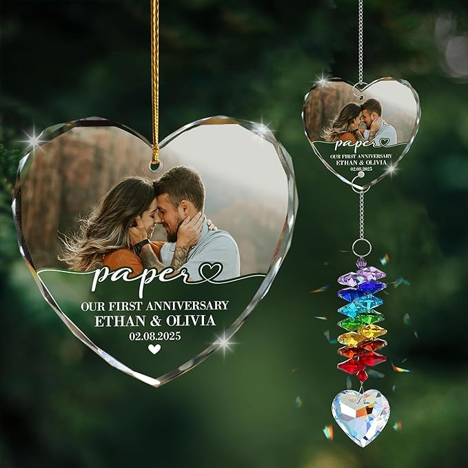Personalized First Anniversary Christmas Ornament – Custom Paper Gift for Couple – 1st Year of Marriage Keepsake – Wedding Ornament – Custom Name & Date