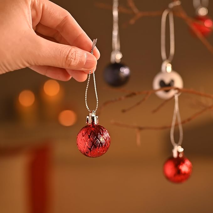 DecorbyHannah Mini Valentines Day Christmas Tree Ornaments Decorations, 49ct 1.18Inch Small Red Black Heart Ornaments for Tree, Shatterproof Hanging Valentine's Day Decor for Wedding Anniversary Party