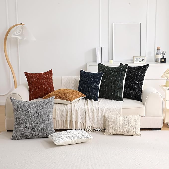 Textured Boucle Pillow Covers 24x24 Neutral Striped Throw Pillows Soft Modern Farmhouse Pillow Cases, 1pc Decorative Accent Square Couch Cushion Cover for Bed Sofa Chair, Dark Yellow