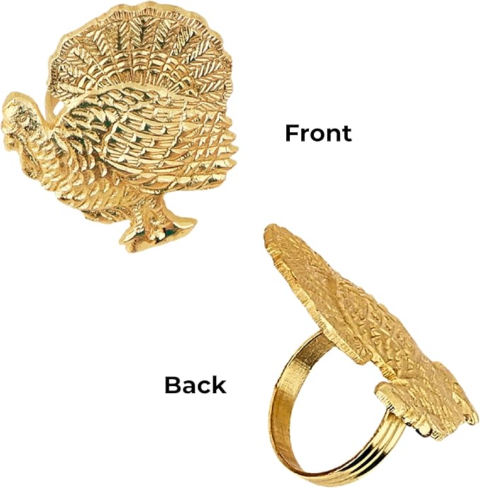 ALPHA Living HOME Turkey Napkin Rings Set of 12 for Thanksgiving Table Decor | Premium Metal Dinnerware Holders | Fall Harvest, Christmas & Holiday Banquet Accessories (Gold)