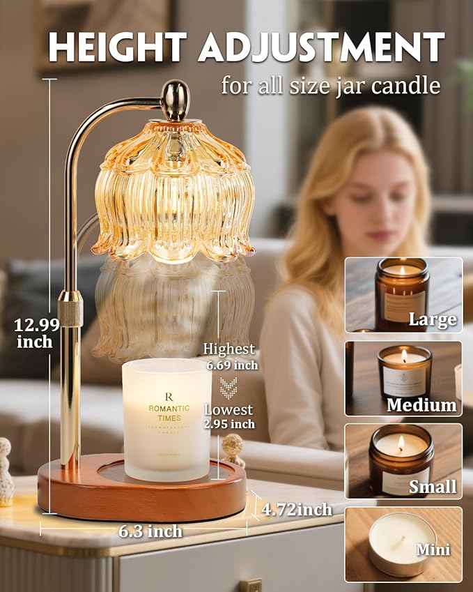 Candle Warmer Lamp with Timer Dimmable, Height Adjustable, Birthday Gifts for Women Mom, Suitable for New Home Decoration, Christmas Gift Lotus Flower Candle lamp,With 2 bulbs,Suitable for Jar Candles