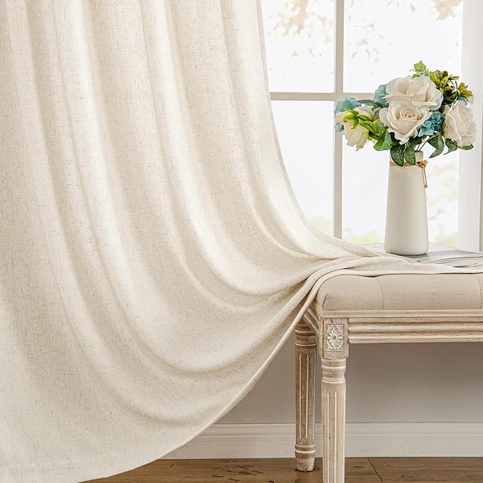 MIULEE Non-See-Through Privacy Linen Curtains 2 Panels, Light Filtering Window Curtains Farmhouse Textured Back Tab Semi Sheer Drapes for Bedroom Living Room, 52 x 84 Inches Long, Cream Ivory