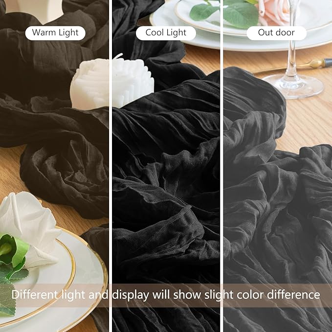 Wokceer Cheesecloth Table Runner 3Pack 10FT Black Christmas Boho Gauze Cheese Cloth Table Runner for Party Easter Rustic Sheer Table Runners for Baby Bridal Shower Wedding Table Decor