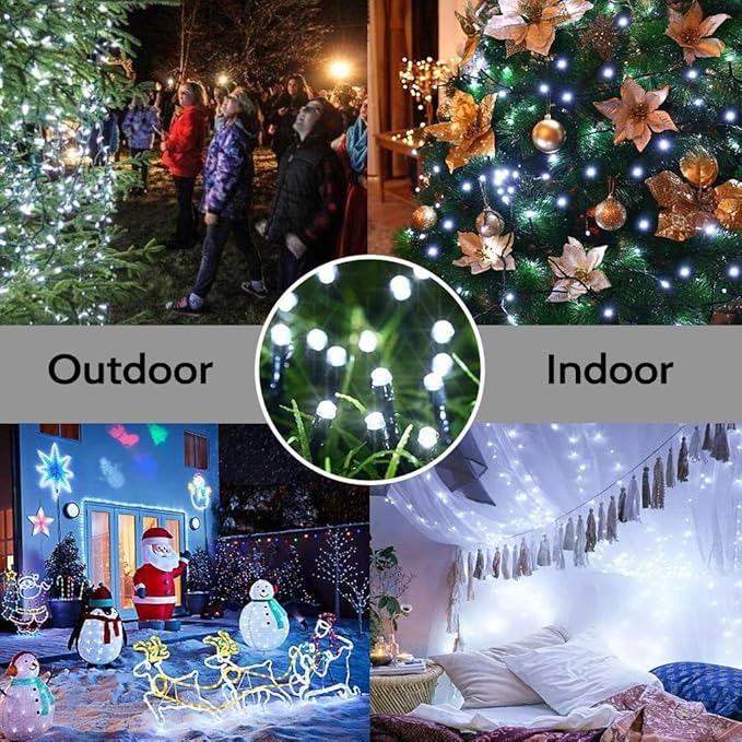 QITONG 500 LED 165ft Christmas White Lights, String Lights Outdoor Waterproof with 8 Modes, Green Wire Plug in Twinkle Light Indoor