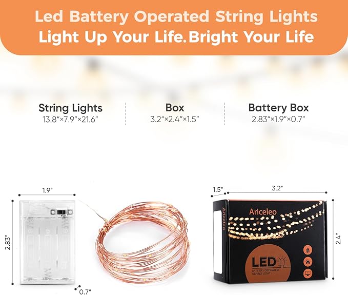 1 Pack 16.4ft Battery Operated String Lights with Timer, Orange with Synchronized Twinkle Mode, Fairy Lights Battery Powered, 50 LEDs, Idea for Christmas Bedroom Party Wedding