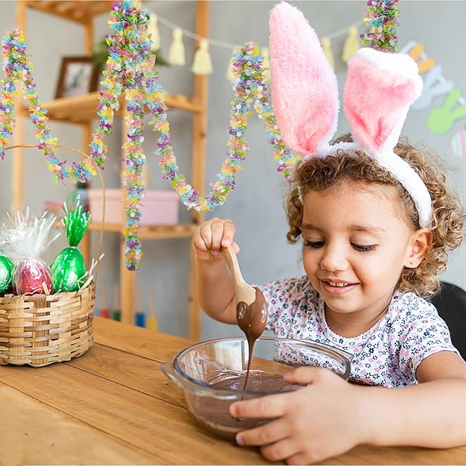 Easter Garland Decor,50Ft Glitter Tinsel Spring Garland Decorations for Tree Mantle Bedroom Office Classroom Party Indoor Outdoor Holiday Home Pink Yellow Blue Green White