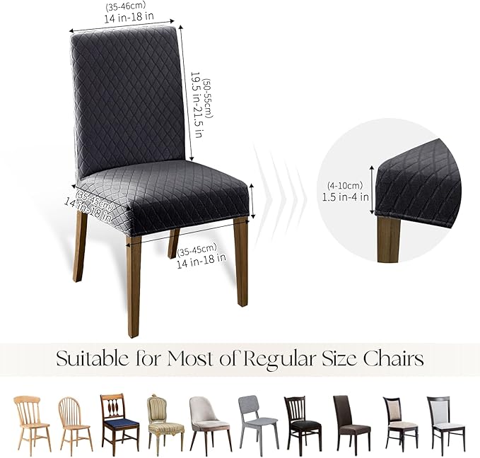 MOSAYT 100% Waterproof Dining Room Chair Covers Set of 6, Super Fit Stretch Jacquard Parson Chairs Slipcovers Removable Washable Chair Seat Protectors for Home, Kitchen, Banquet (Dark Grey)