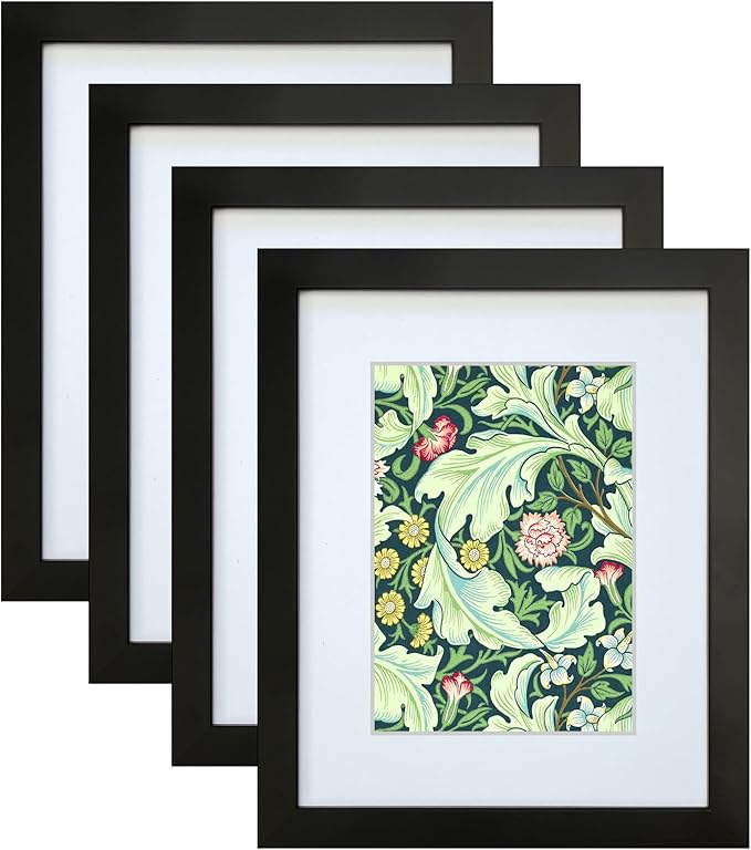 8x10 Picture Frame Set of 4 Made of Solid Wood Photo Frame with Real Glass for Pictures 5x7 with Mat or 8x10 without Mat, Wall Mount or Tabletop Gallery Photo Frames in Black