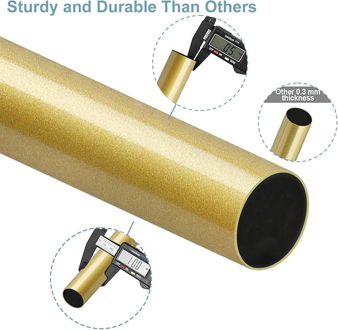 Curtain Rods for Windows 16 to 144 Inches Adjustable Length 1 Inch Diameter Window Curtain Rod with Aluminium Finials, Flash Gold